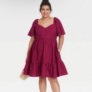 Plus size Ava & Viv NWT Tiered Flutter Sleeve Smocked Dress Magenta Size Plus 3X